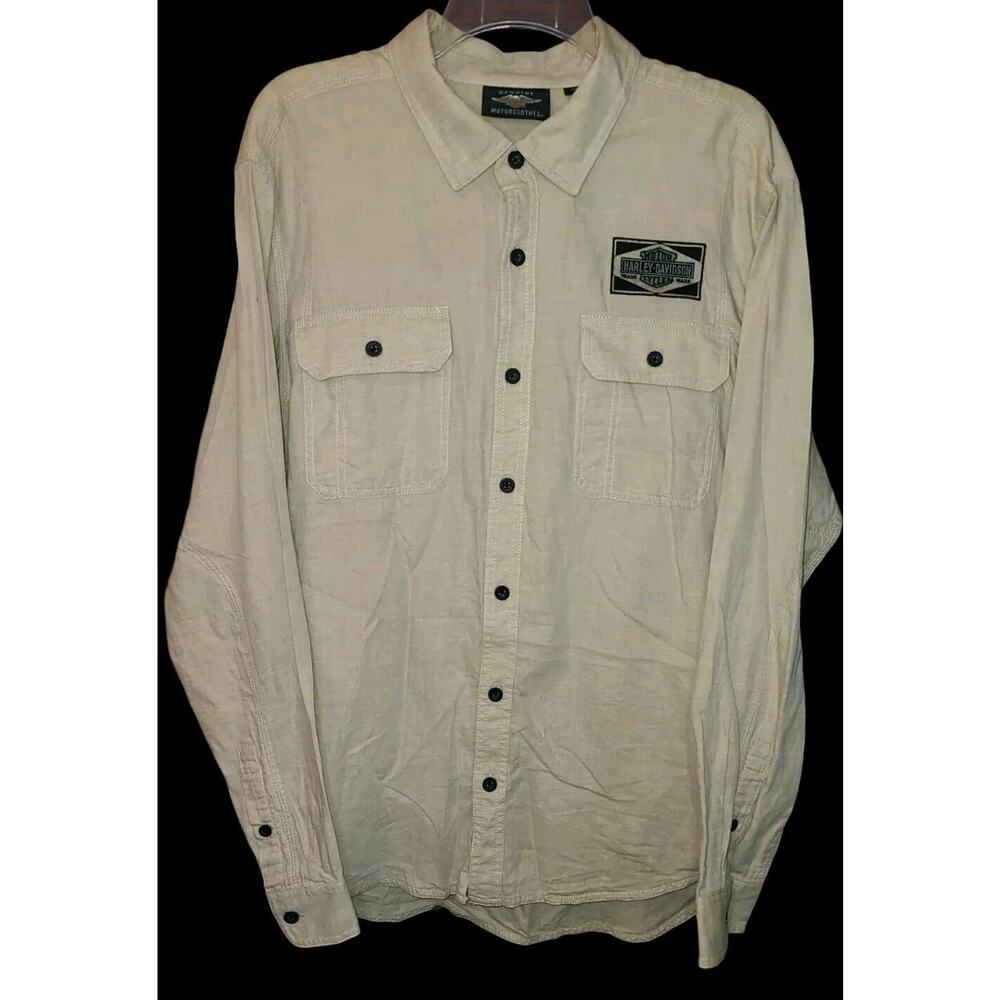 Harley Davidson Shirt Mens L Button Up Long Sleeve 100% Cotton Embroidery Patch